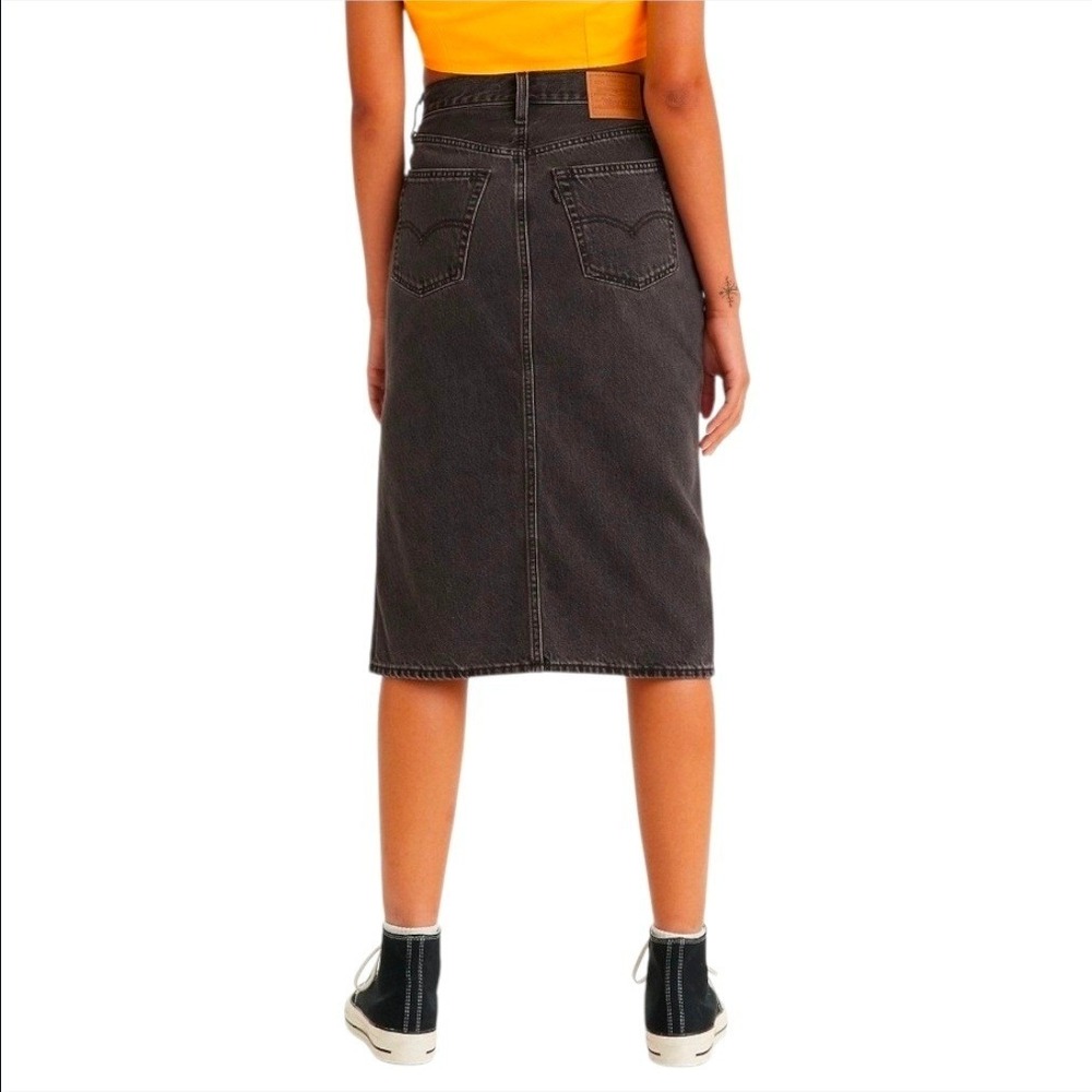 Levi's Side Slit Midi Jean Skirt Women's Washed Black Denim Midi 28" Waist New - Picture 3 of 9
